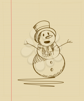 Doodle sketch drawing of a fancy snow man