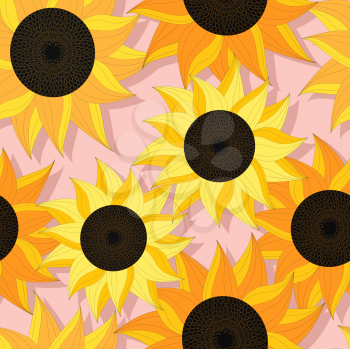 Decorative seamless background with sunflowers, graphic art