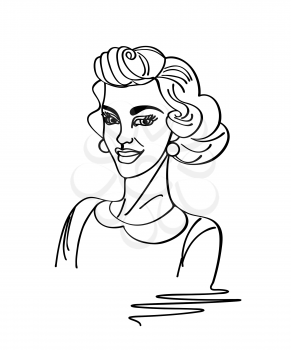 Comic style sketch of a vintage retro woman