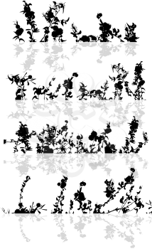 A set of foliage borders and reflection on white background