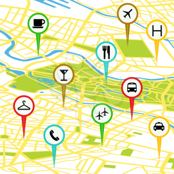 Gps icon set over a generic map