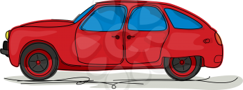 Cartoon style drawing of a red sport car.