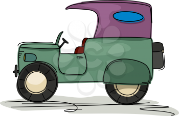 Cartoon style drawing of a vintage retro jeep