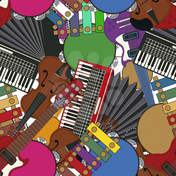 Cartoon style  seamless pattern with various musical instruments