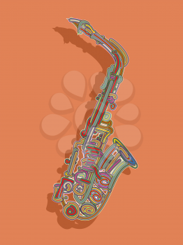 Retro style saxophone card in colors