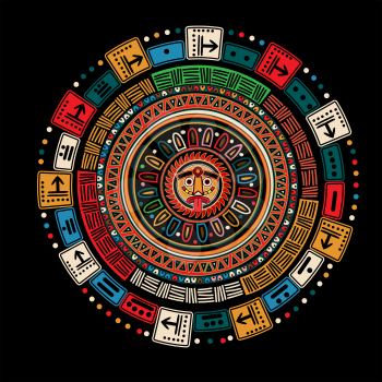 Maya calendar over black background