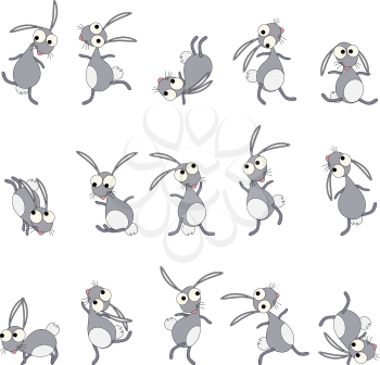 Dancing rabbits cartoon style drawing set