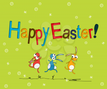 Happy Easter greeting card with cute rabbits