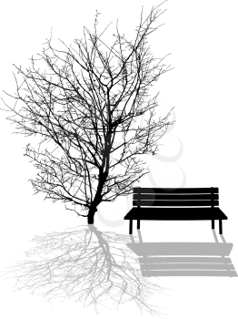 Park scene illustration with tree and park bench silhouettes