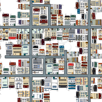 Seamless map of city, neighbourhood in cartoon style