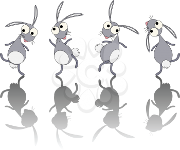 Dancing rabbits cartoon set  over white background