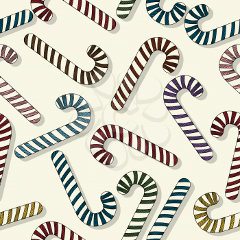 Christmas wallpaper seamless pattern with colored doodle candy canes