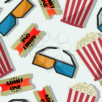 Seamless cinema pattern with tickets, glasses and popcorn