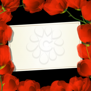 Red poppies frame and text card for design