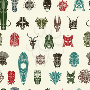 Tribal Mask seamless pattern design in colors