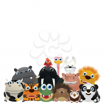 Zoo card, cute animal charactes over a white background