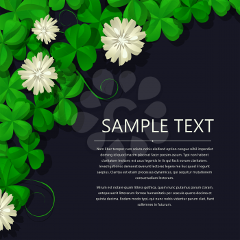 Saint Patricks Day vector corner with shamrock leaves and flowers and room for text