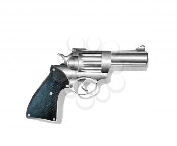 Watercolor hand gun, revolver over white background