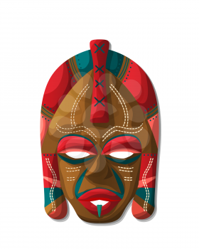 Vector wooden tribal mask over white background