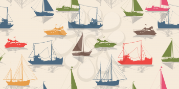 Sailing vector seamless pattern, marine background
