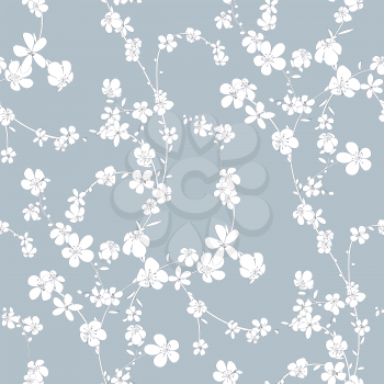Cherry flowers pattern, vector sketch