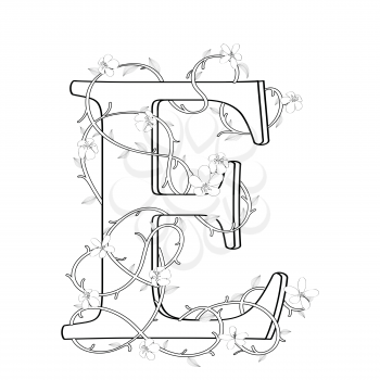 Letter E floral sketch over white background