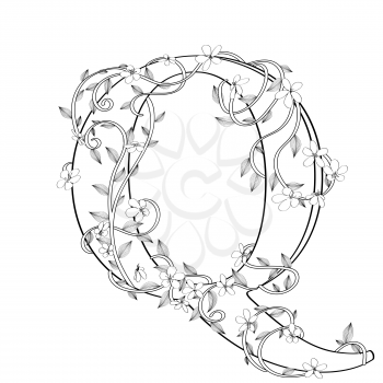 Letter Q floral sketch over white background