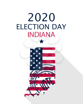 2020 United States of America Presidential Election Indiana vector template.  USA flag, vote stamp and Indiana silhouette