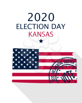 2020 United States of America Presidential Election Kansas vector template.  USA flag, vote stamp and Kansas silhouette