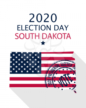 2020 United States of America Presidential Election South Dakota vector template.  USA flag, vote stamp and South Dakota silhouette