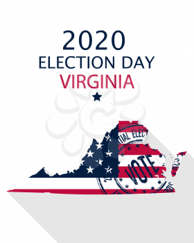 2020 United States of America Presidential Election Virginia vector template.  USA flag, vote stamp and Virginia silhouette