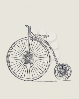 Penny-farthing retro bicycle, vector sketch
