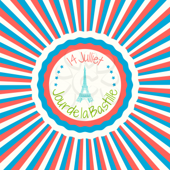 Bastille Day greeting card, France national day vector background