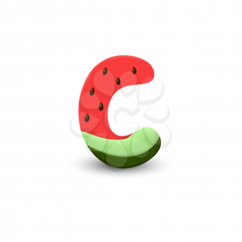 Watermelon letter C, 3d vector icon over white background