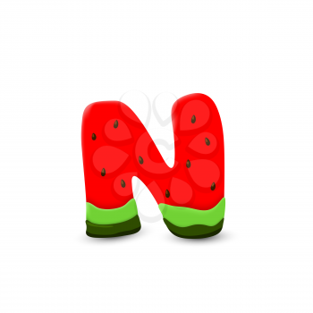 Watermelon letter N, 3d vector icon over white background