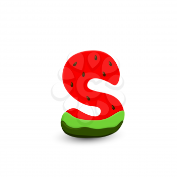 Watermelon letter S, 3d vector icon over white background