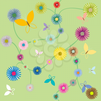 Royalty Free Clipart Image of a Butterflies and Flower Background