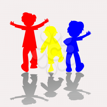 Royalty Free Clipart Image of Primary Coloured Silhouettes of Children