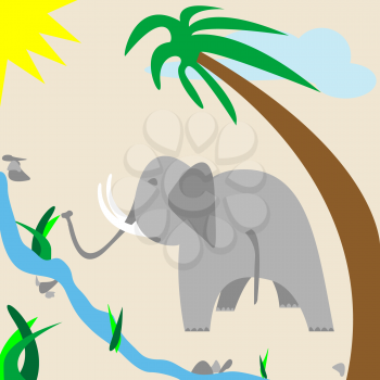 Royalty Free Clipart Image of an Elephant in the Jungle