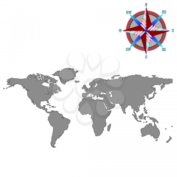 Royalty Free Clipart Image of a Grey Map With a Wind Rose