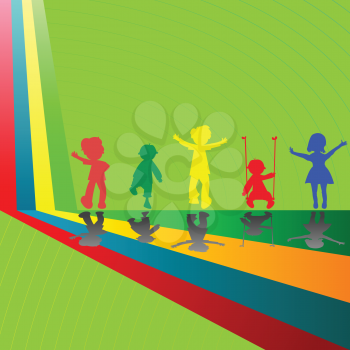 Royalty Free Clipart Image of a Group of Silhouetted Children