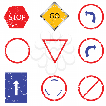 Royalty Free Clipart Image of a Traffic Sign Stamp Collection