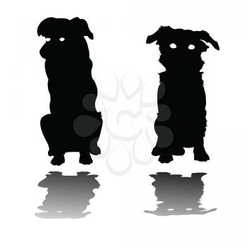 Royalty Free Clipart Image of Two Little Dogs in Silhouette
