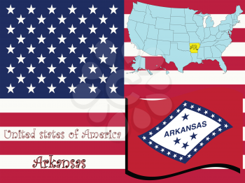 Royalty Free Clipart Image of the State of Arkansas and Flag