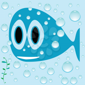 blue fish cartoon, abstract vector art illustration