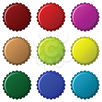bottle caps in colors isolated on white background, abstract vector art illustration