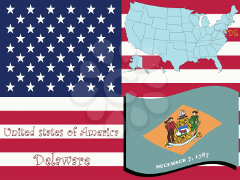 Royalty Free Clipart Image of the Stae of Delaware and Flag