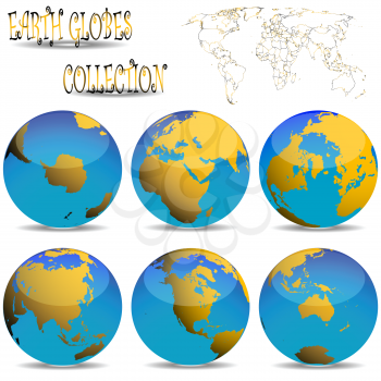 earth globes against white background, abstract vector art illustration