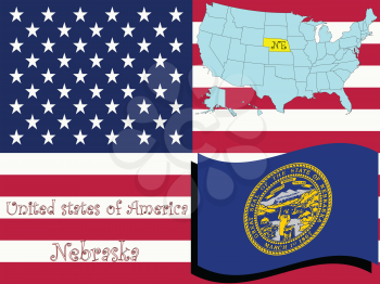 Royalty Free Clipart Image of the State of Nebraska and Flag
