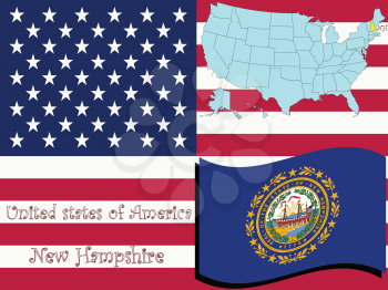 Royalty Free Clipart Image of the State of New Hampshire and Flag